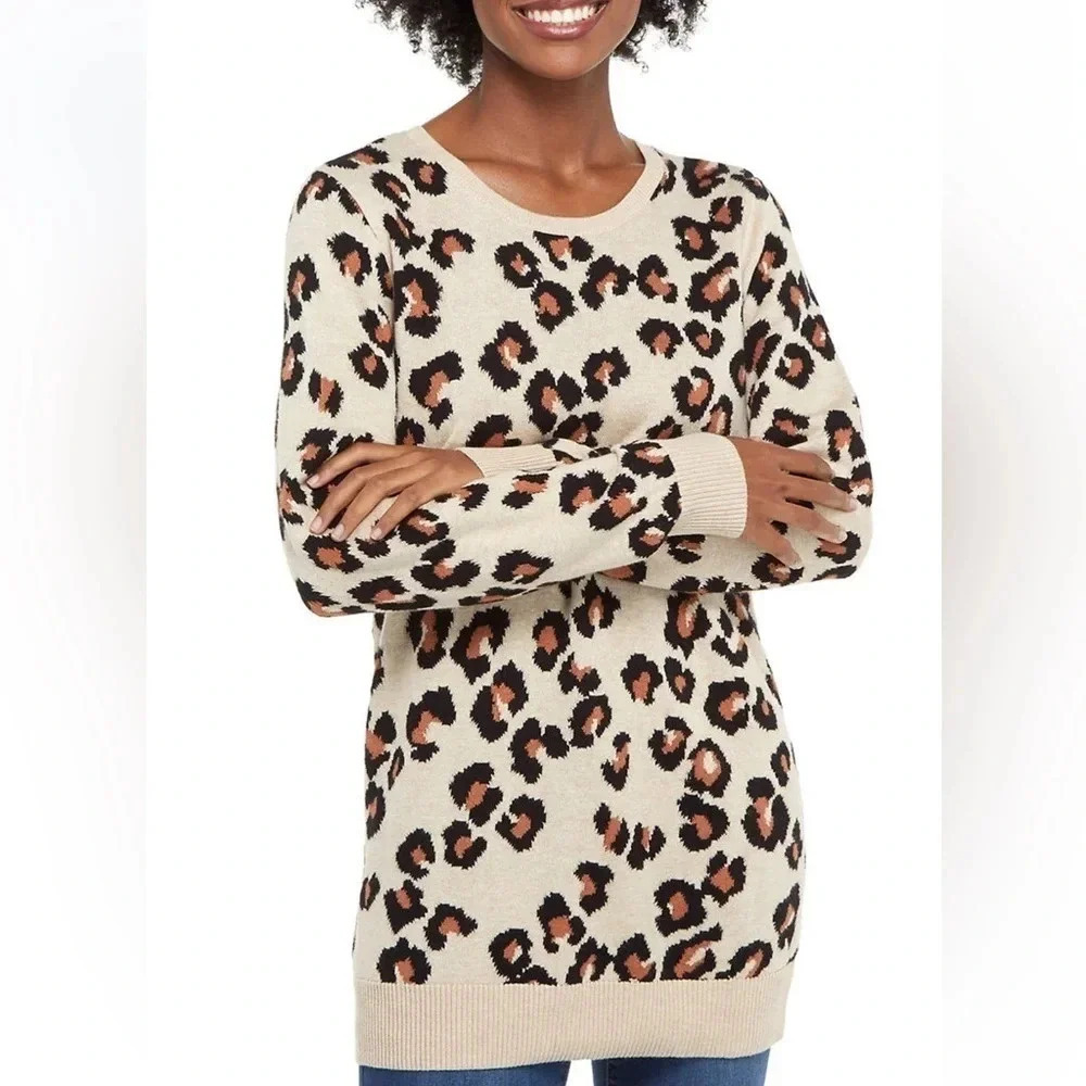 New Directions Leopard Print Sweater Size L NWT